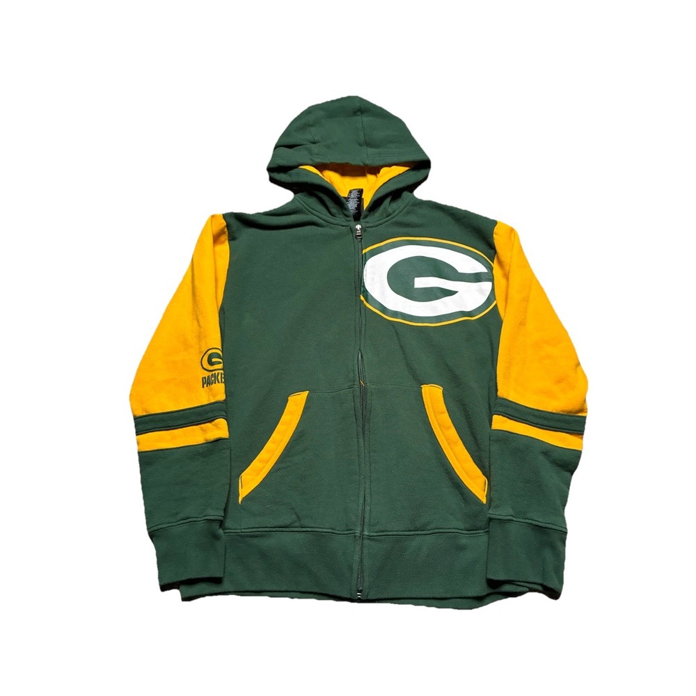 NFL Team Apparel Green Bay Packers Zip Up Hoodie Youth L‎ 14/16 Green Logo Boys